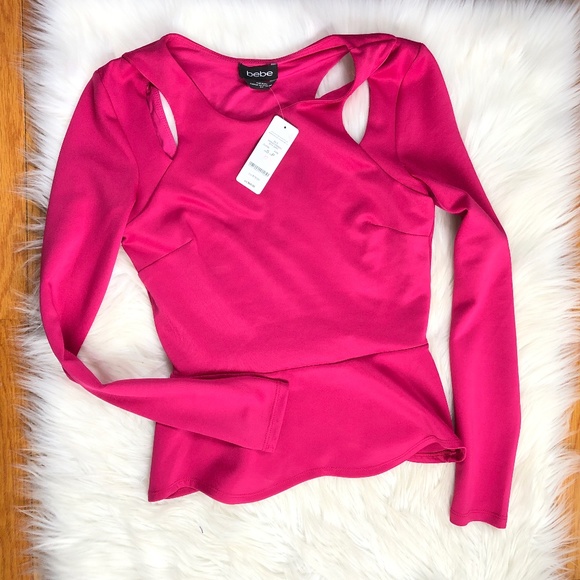 NWT BEBE Peplum Top w cut out Neckline, Small - Picture 2 of 6